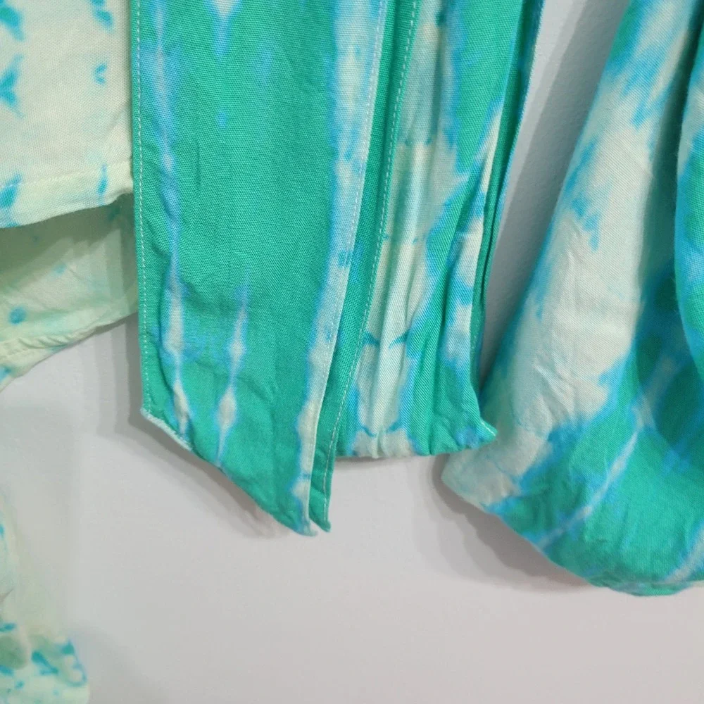 Style Park-J Tie Dye 3-Piece Set Women Turquoise Kimono Pants Bag Resort  Elasti